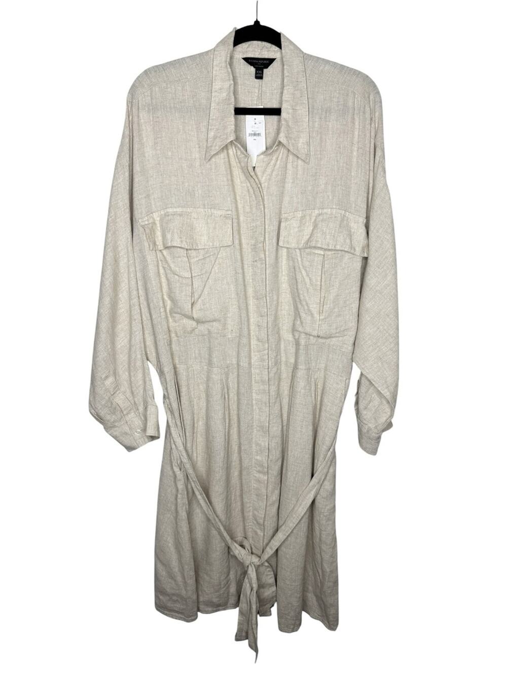 BANANA REPUBLIC / tan linen blend utility mini tie waist shirtdress / XXL NWT